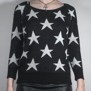Cotton Star Printed Scoop Neck 3-Quarter-Sleeve Sweater